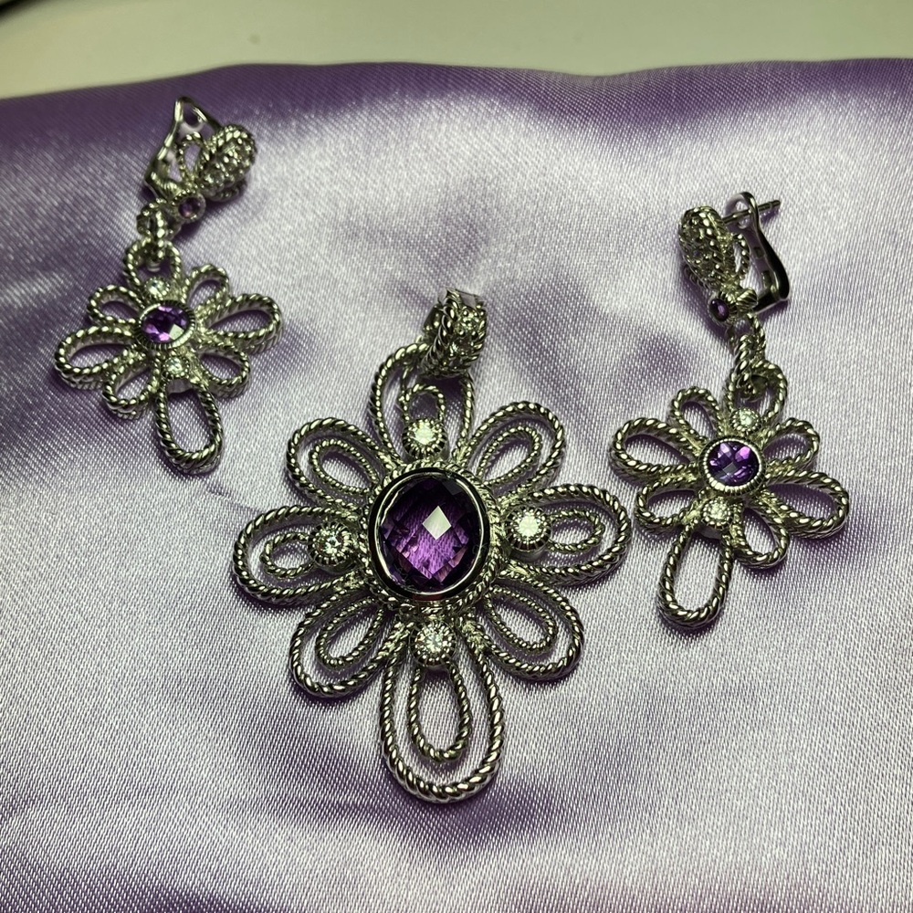 Judith Ripka Sterling Silver Gemstone Pendant and Earring Set - Picture 4 of 6